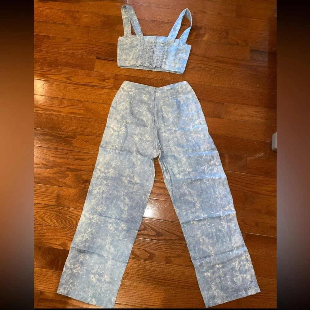 New! Reformation Mara 2–Piece Set Tie Dye Linen Cropped Top & Wide Leg 🩵 size 4